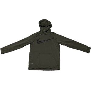M Nike Dark Olive Green Hoodie with Camo Swoosh Athletic Athleisure Streetwear